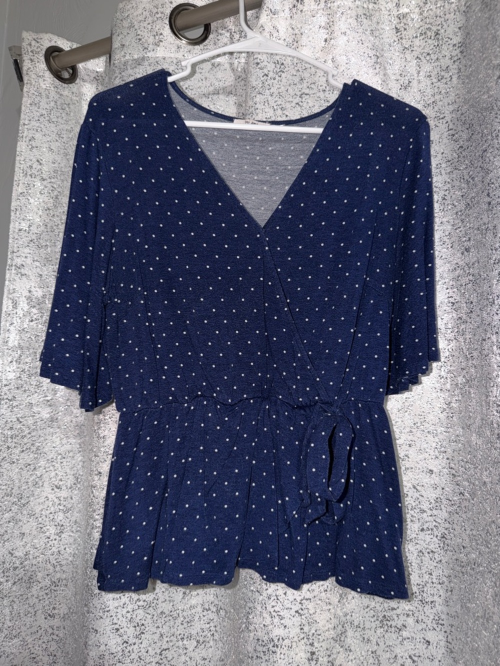 miami Navy Blue Polka Dot Wrap Blouse